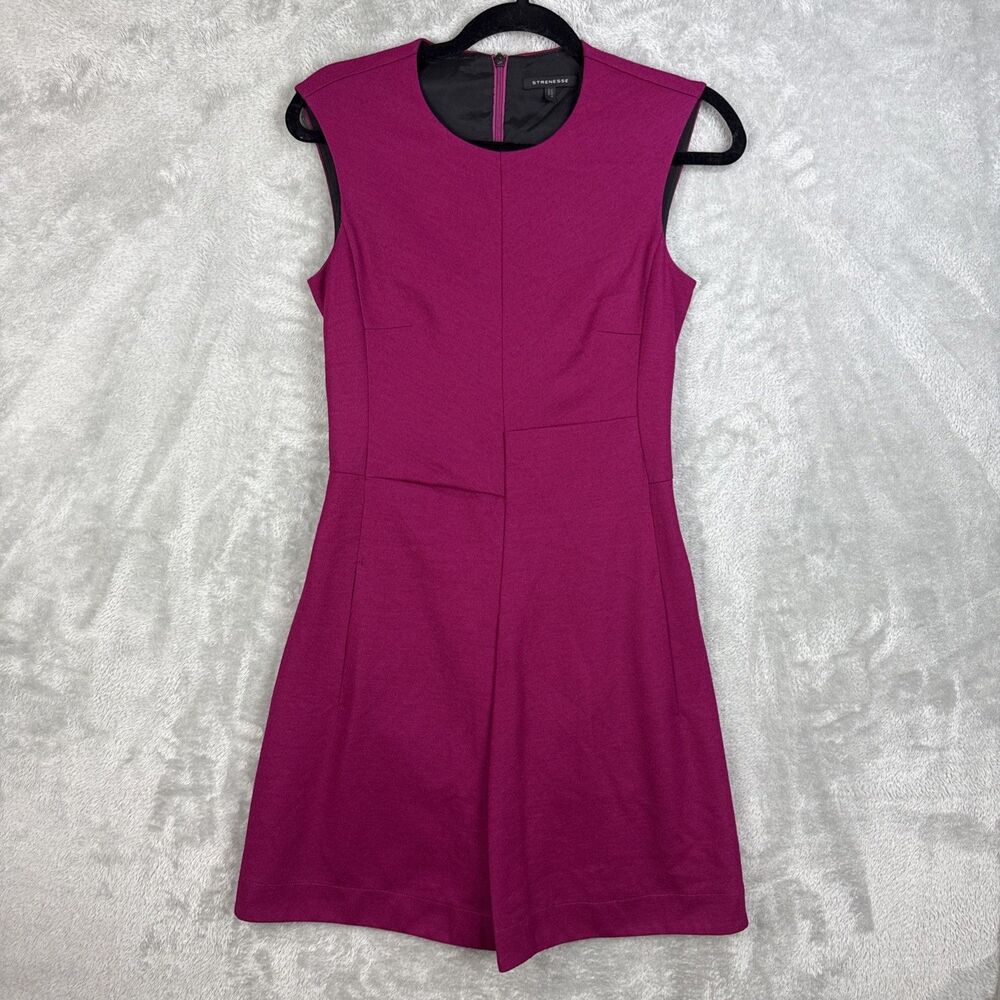 Strenesse Wool Dress Women's Size 2 Fuschia Sleeveless Mini Lined Office Siren